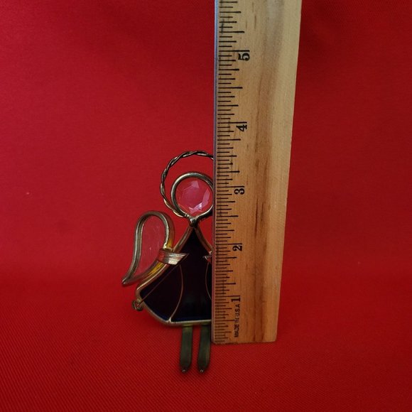 Vintage Stained Glass Skier Blue Gold Tone - Picture 6 of 12